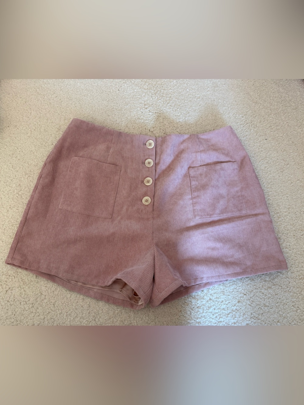Lovers + Friends Dusty Rose Corduroy High-Rise Button Shorts